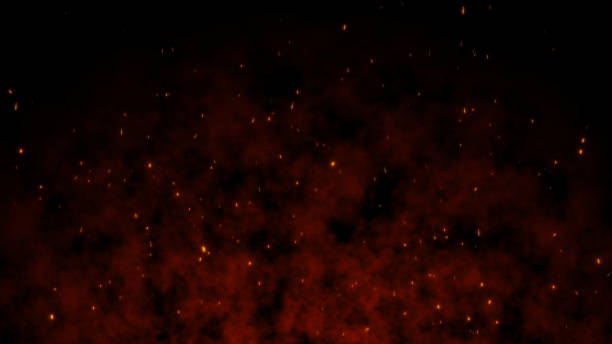 hermoso fondo abstracto quemando rojo caliente con flying sparks animación renderizado 3d - smoke on black fotografías e imágenes de stock
