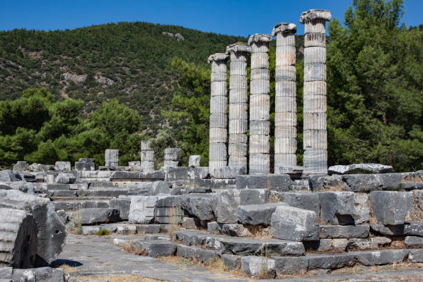 Beautiful ancient ruins of Priene in Turkey stock photo
