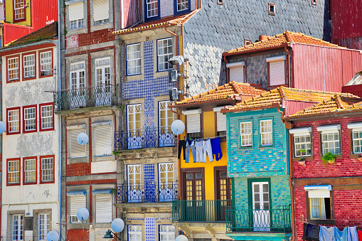 Beautiful and colorful Porto Streets near Rio Douro