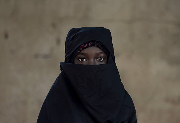 Beautiful Arab African Girl Veiled with a Niqab Bamako, Mali stock photo