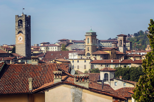 Beautiful architecture of the old city of Bergamo Italy