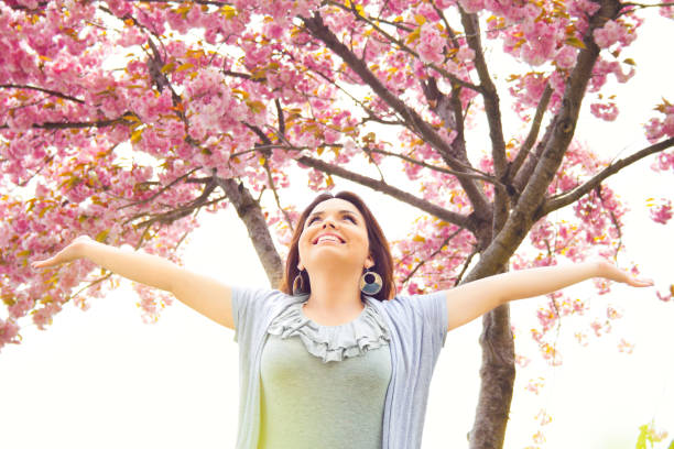 Beautiful Blossom Spring Girl  Spring allergies stock pictures, royalty-free photos & images
