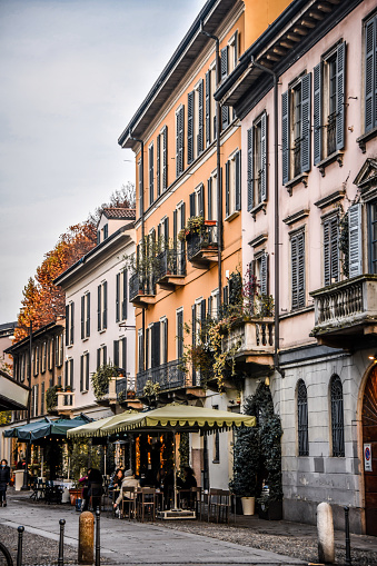Beautiful Buildings Near Naviglio Grande Canal In Milan, Italy