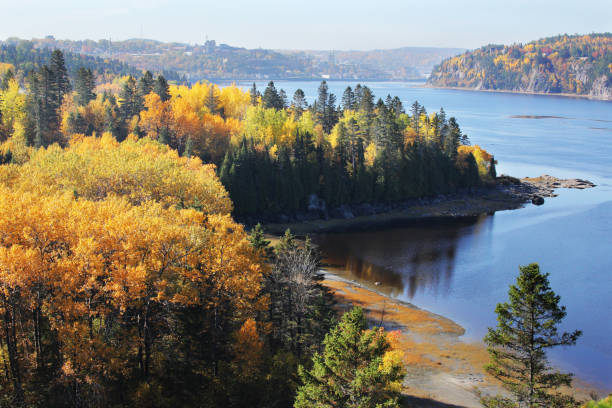 Beautiful Canadian Saguenay River at Fall stock photo