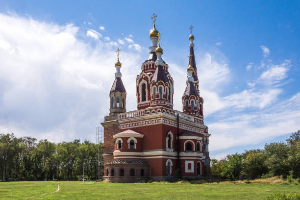 Beautiful church in the Don village of Manychskaya stock photo
