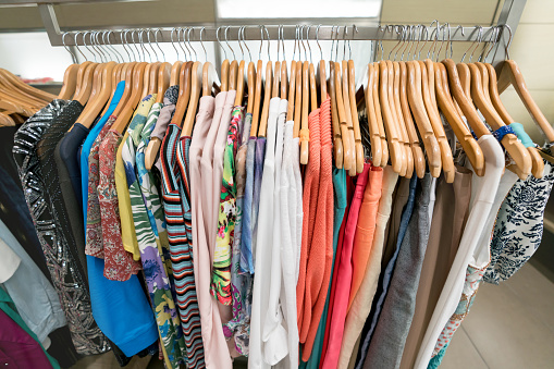 Beautiful Clothes Hanging At A Clothing Store Stock Photo - Download Image  Now - iStock
