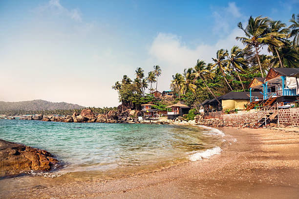 Beautiful cottages at Goa beach stock photo