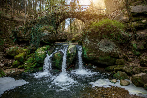 Beautiful countryside waterfall in Luxembourg stock photo
