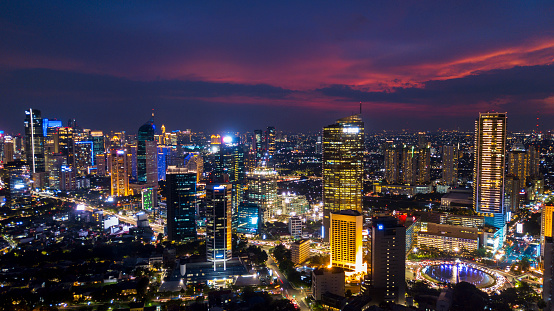 Beautiful Downtown Jakarta At Night Time Stock Photo - Download Image