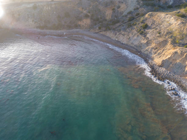 Beautiful drone image of Sacred Cove beach in California for background stock photo