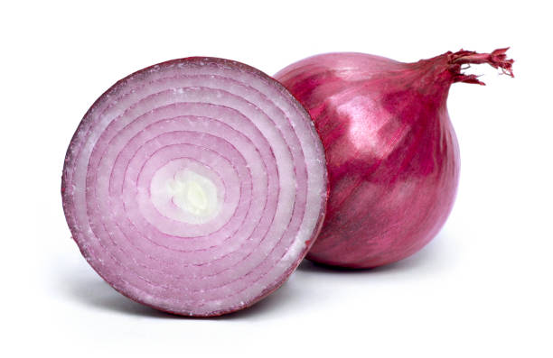 Beautiful fresh red onions, group of objects or cooking ingredients stock photo