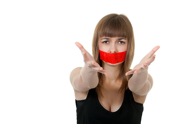 beautiful girl  human mouth gag adhesive tape women stock pictures, royalty-free photos & images