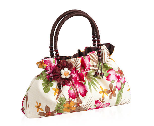 Beautiful lady handbag flower pattern design ioslated stock photo