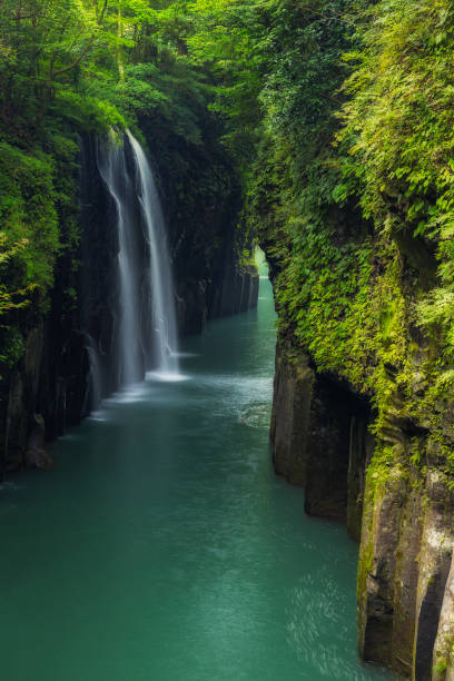 Beautiful landscape of takachiho gorge and waterfall in Miyazaki, Kyushu, Japan stock photo