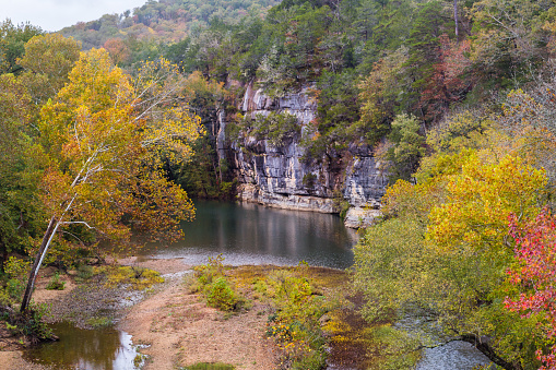 Beautiful landscape of the Buffalo National river area in Arkansas, colored by autumn