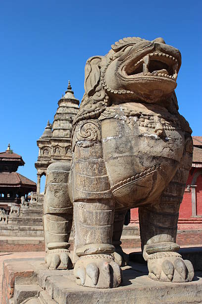 Beautiful lion statue in nepal stock photo