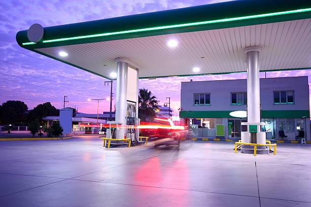 Beautiful long exposure photograph of a refueling station stock photo