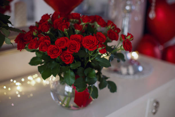Beautiful luxury Bouquet of red roses stock photo