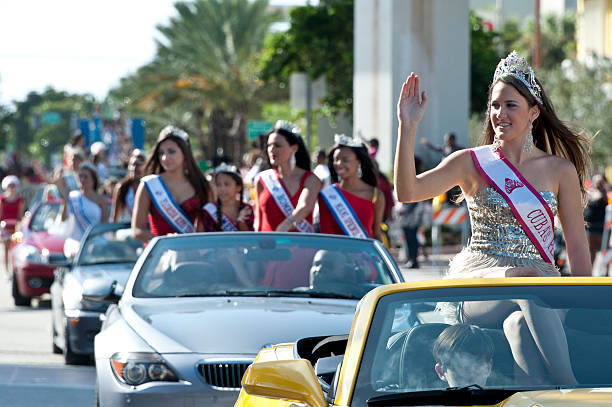 Beautiful Misses at a Parade Miami, Florida, USA - December 4, 2011: Beautiful Assorted Florida Misses at an Annual Christmas Parade in South Miami, Florida. All posing on top of a convertible. beauty pageant stock pictures, royalty-free photos & images