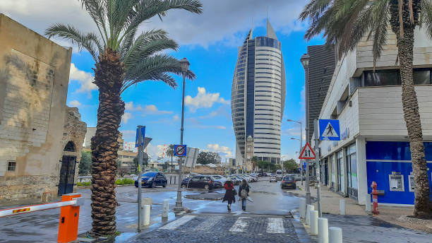 beautiful neighborhood and cloudy weather in Haifa city stock photo