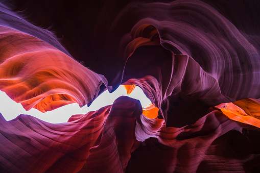 The afternoon sun streaming into the beautiful lower Antelope  Canyon in Page Arizona