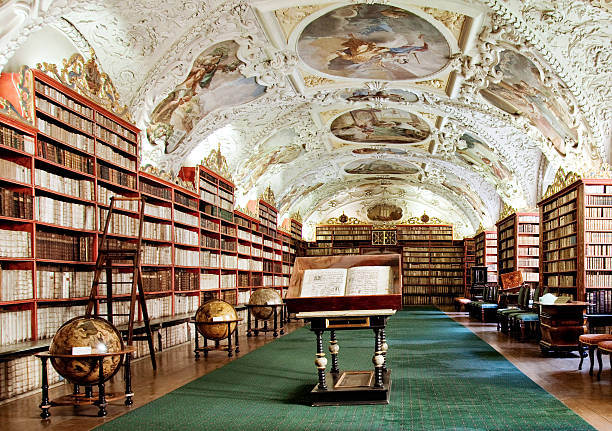 beautiful old library Old library in the PragueTheological Hall at Strahov Library in Prague Czech Republic prague art stock pictures, royalty-free photos & images