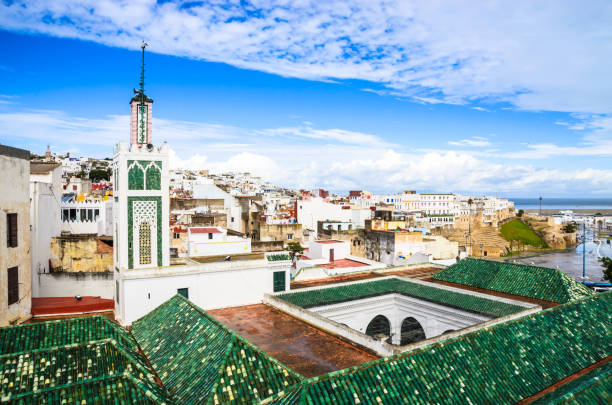 Beautiful panorama of old medina in city Tangier, Morocco Beautiful panorama of old medina in city Tangier, Morocco medina district stock pictures, royalty-free photos & images