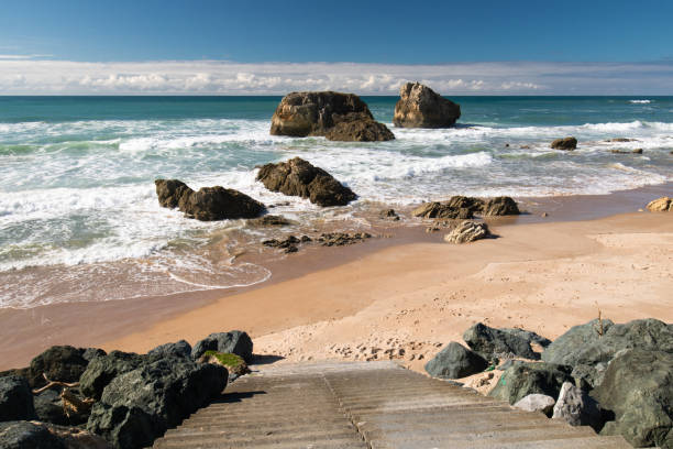 beautiful scenic beach of milady in summer, biarritz, basque country, france stock photo