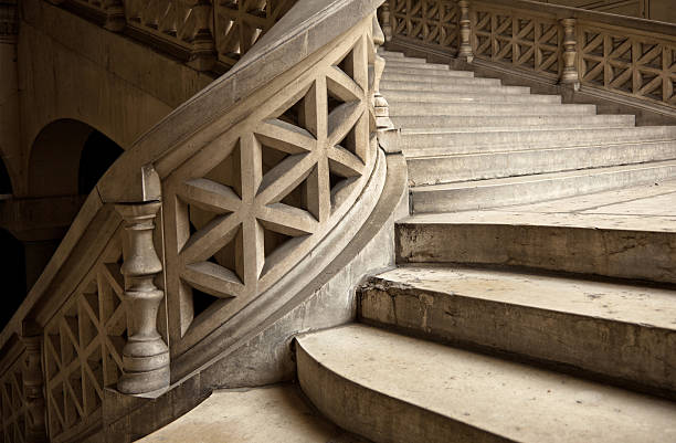 beautiful staircase - old stone stair stockfoto's en -beelden