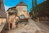 Picturesque corner of the beautiful stone house in Dordogne village of Beynac, France