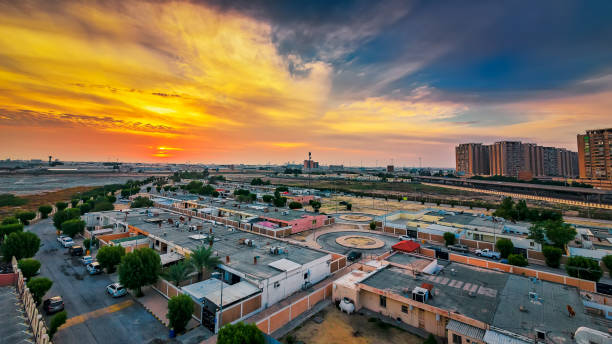 Beautiful Sunrise aerial view at Dammam Saudi Arabia. stock photo