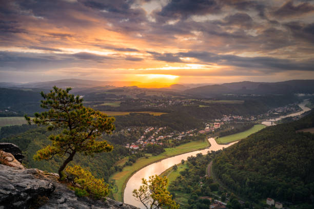 beautiful sunrise in Saxon Switzerland beautiful sunrise in Saxon Switzerland elbe river stock pictures, royalty-free photos & images