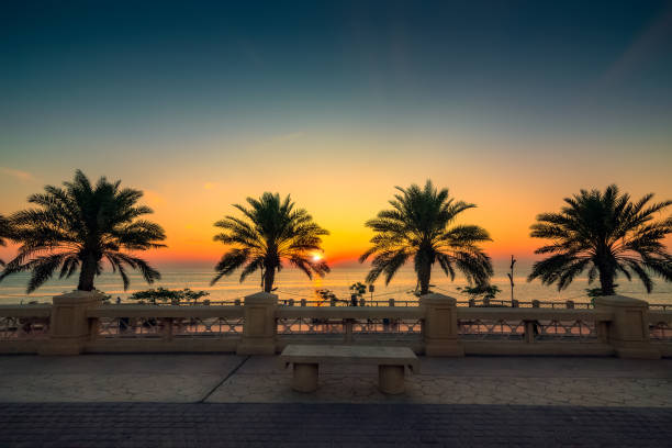 Beautiful sunrise view in Al-Khobar Corniche -Saudi Arabia. stock photo