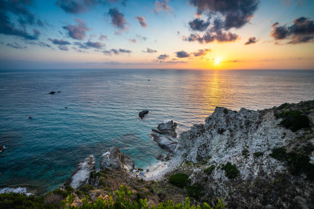 Beautiful sunset at Capo Vaticano during summertime, Calabria, Italy stock photo