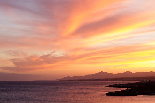 Beautiful sunset at Del Reducto beach, Lanzarote, Canary Islands in Lanzarote, Canarias, Spain