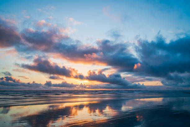 Beautiful Sunset At Pacific Beach Washington State, USA stock photo