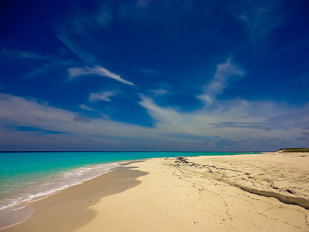 Beautiful turquoise sea on a beach in Caribbean stock photo