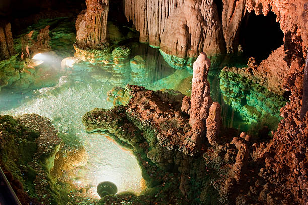 Beautiful underground cavern Pool stock photo