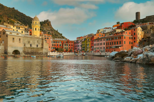 beautiful Vernazza village on the coastline of Cinque Terre stock photo