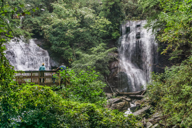 A beautiful view of Anna Ruby waterfalls in Helen, Georgia stock photo