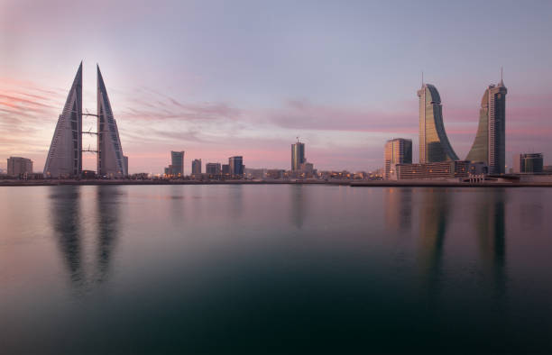 A beautiful view of Bahrain skyline from Bahrain bay stock photo