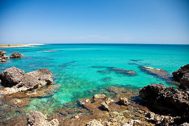 Beautiful view of Baia delle Orte in Otranto in Apulia Italy Baia delle Orte (Orte Bay), Otranto (Apulia, Italy). puglia stock pictures, royalty-free photos & images