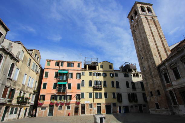 Beautiful view of Campo San Silvestro square, San Polo district, Venice, Italy stock photo
