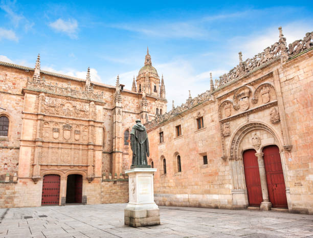 Beautiful view of famous University of Salamanca, the oldest university in Spain and one of the oldest in Europe, in Salamanca, Castilla y Leon region, Spain stock photo
