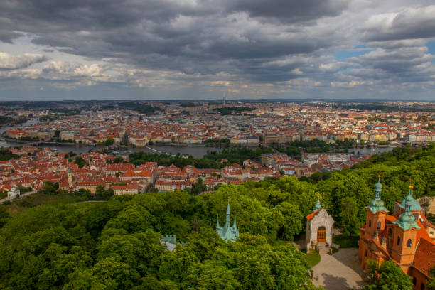 beautiful view of Prague city from above stock photo
