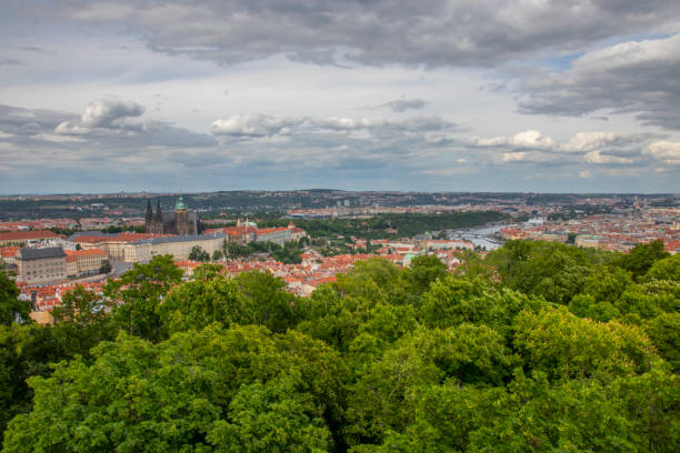 beautiful view of Prague city from above stock photo