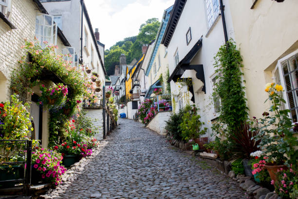 Beautiful view of the streets of Clovelly, nice old village in the heart of Devonshire stock photo