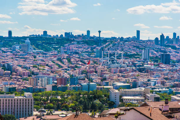 Beautiful views of the city area in Ankara, Turkey Beautiful views of the city are revealed from the stone walls of the ancient castle in the historic Ulus district of Ankara, Turkey at sunny day in the autumn ankara turkey stock pictures, royalty-free photos & images