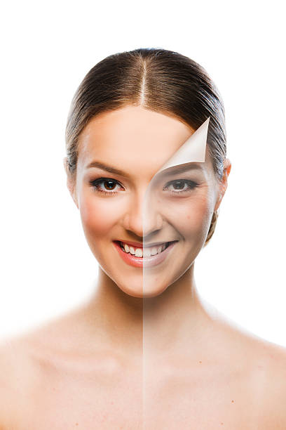 Beautiful woman changing skin beauty concept stock photo