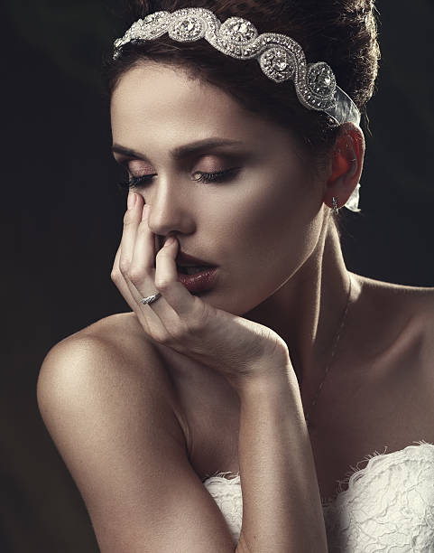 Beautiful woman in a white dress in the image of a bride with a sad...